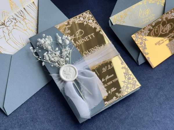 Gold Mirror Wedding Invitations | Luxury Personalized Invites
