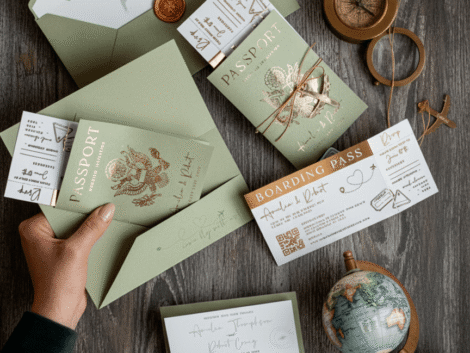 Passport Sage Green Wedding Invitation